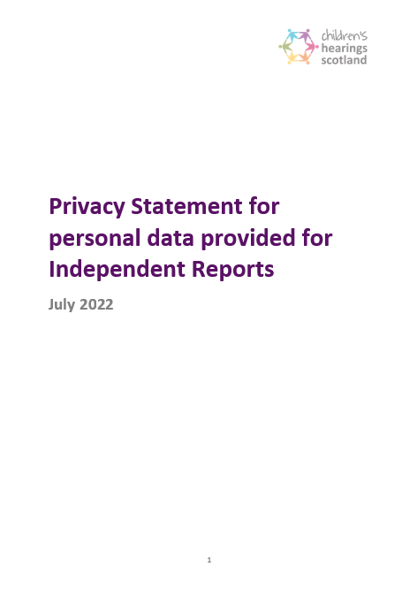 Privacy Statement for personal data provided for Independent Reports
