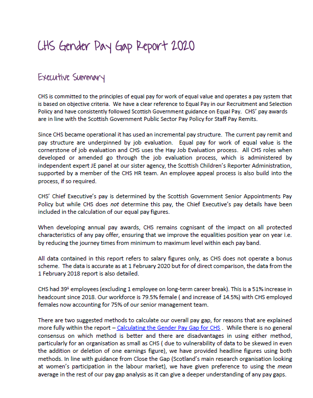 CHS Gender Pay Gap and Equal Pay Report 2020